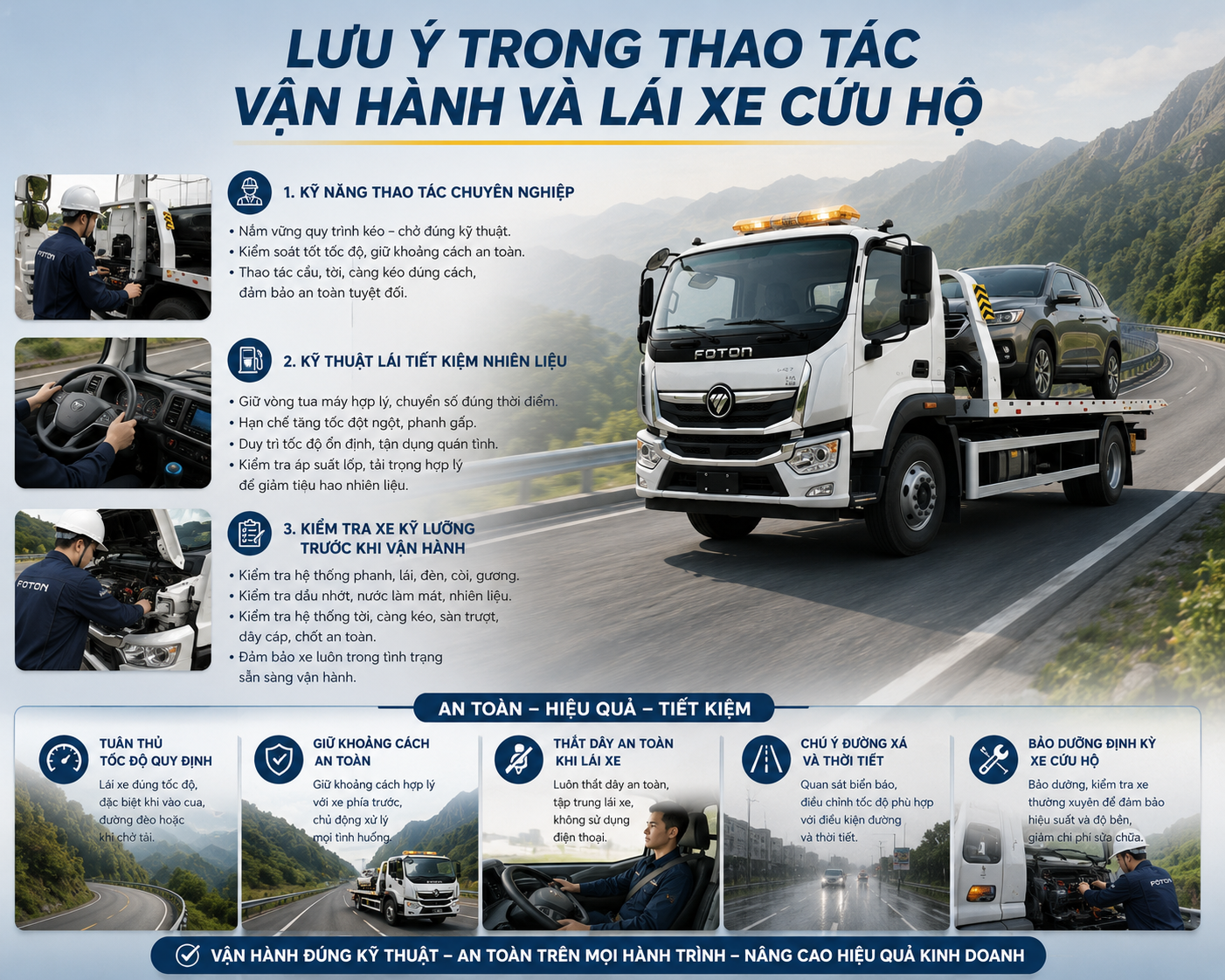 lưu ý thao tác vận hàng xe cứu hộ foton 2 chức năng 3t95 