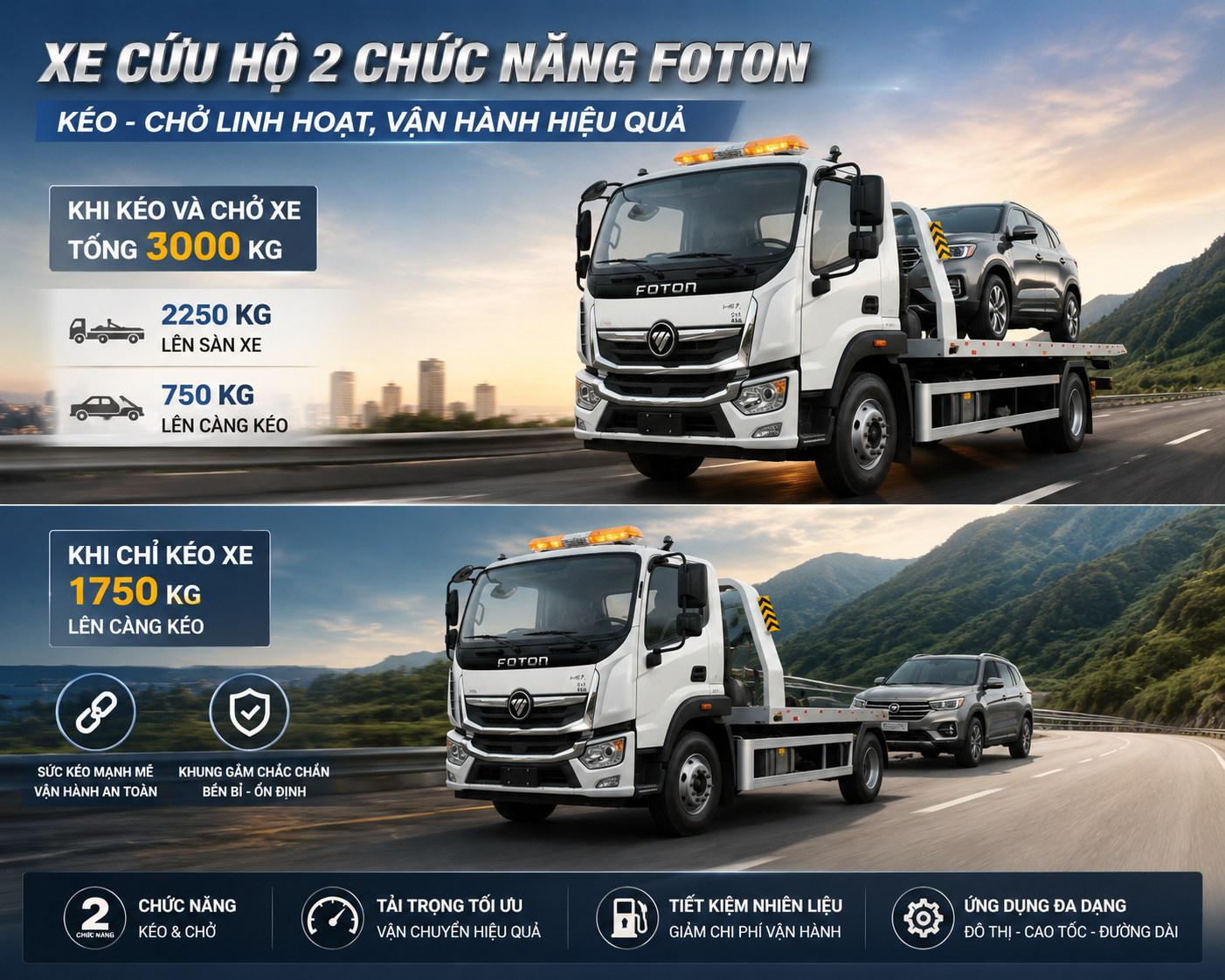 tải trọng lưu ý của xe cứu hộ foton 2 chức năng 