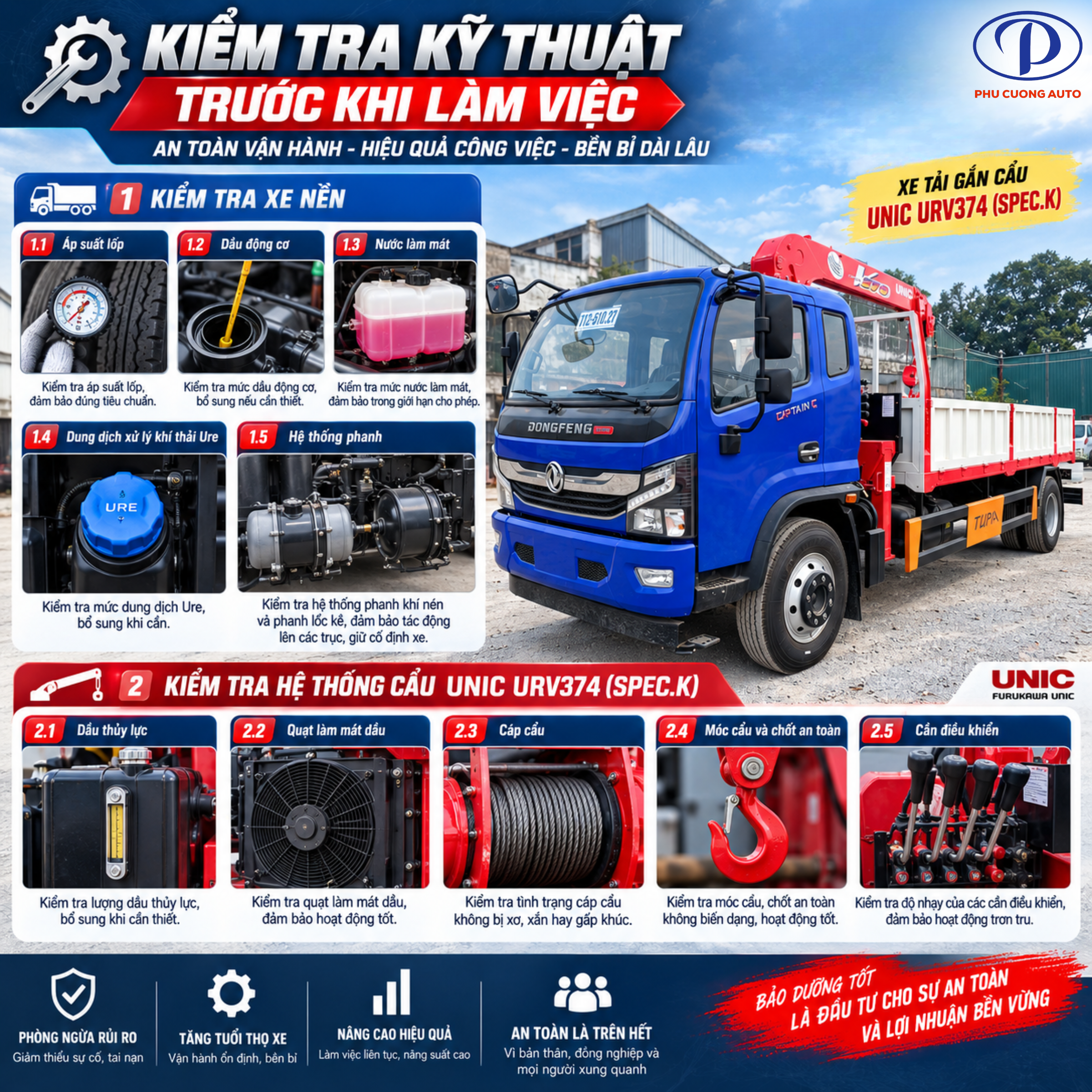 lưu ý trước khi vận hành xe cẩu dongfeng unic 3 tấn 