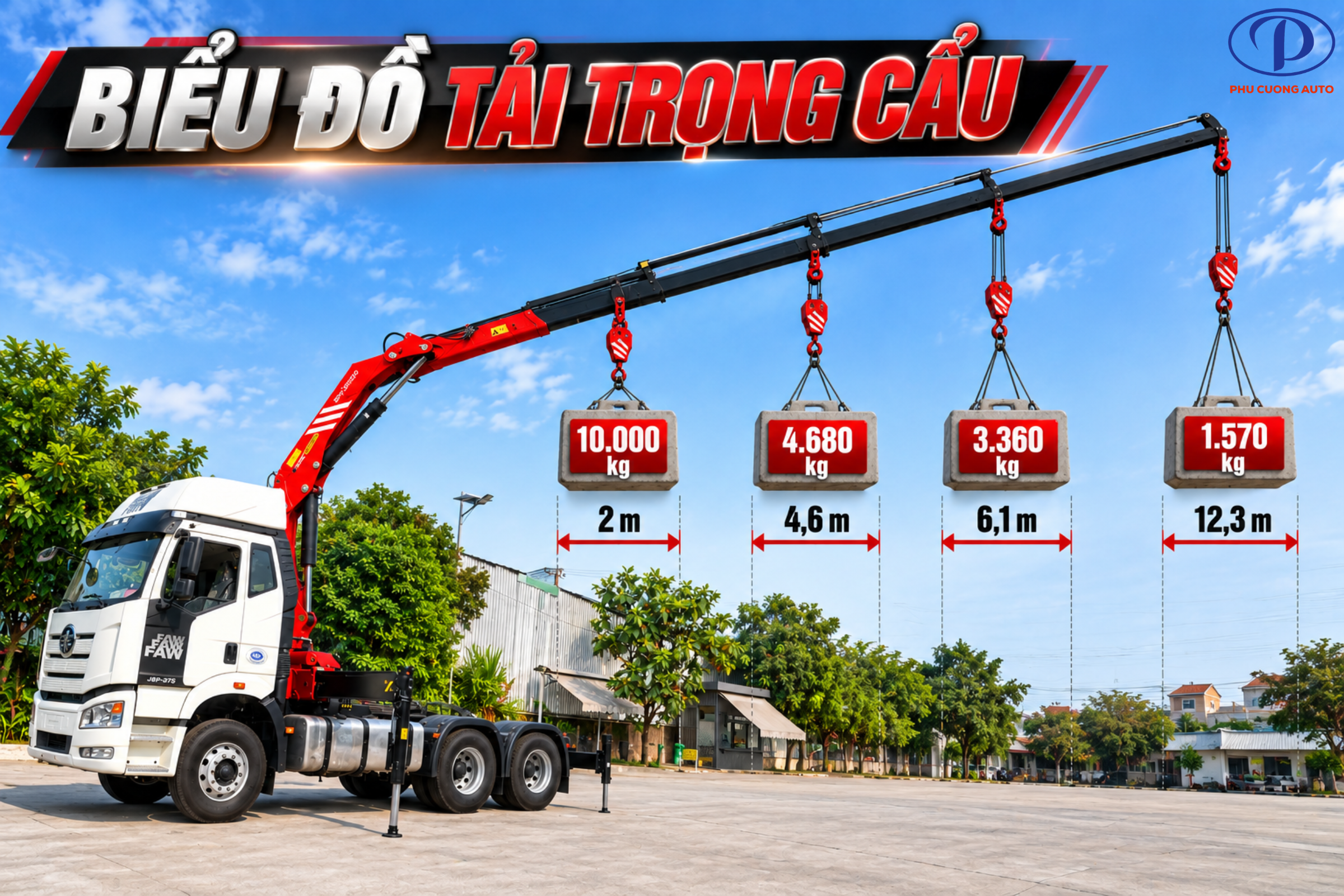 biểu đồ tải trọng xe đầu kéo faw j6p 6x4 gắn cẩu