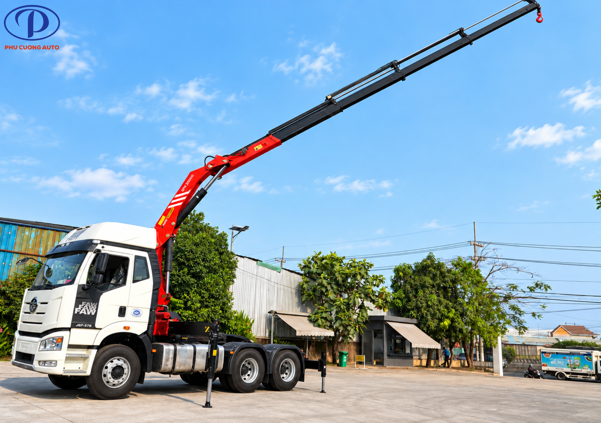 độ dài cẩu 10 tấn sany gắn xe đầu kéo faw j6p