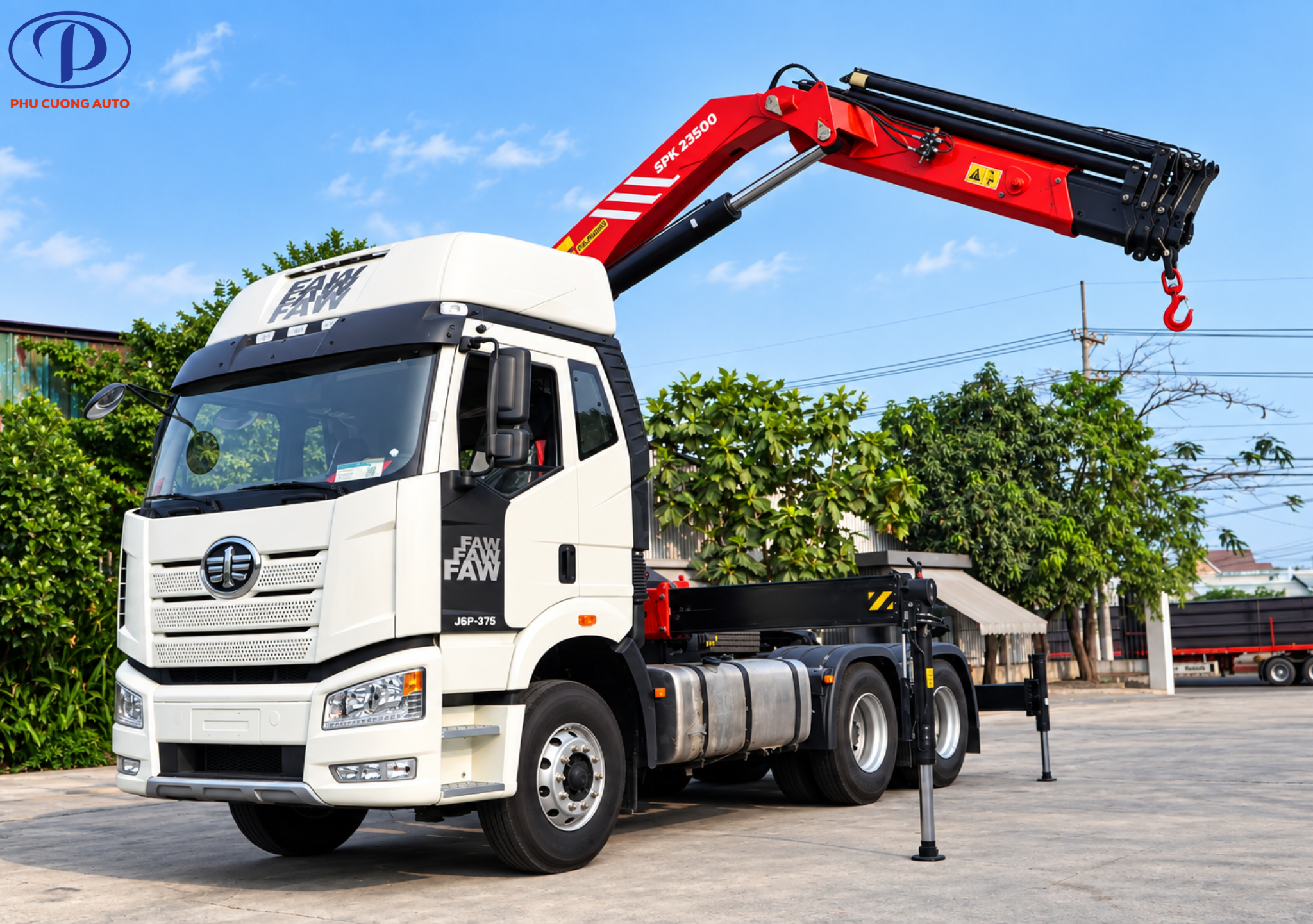 đầu kéo faw j6p gắn cẩu sany palfinger 10 tấn
