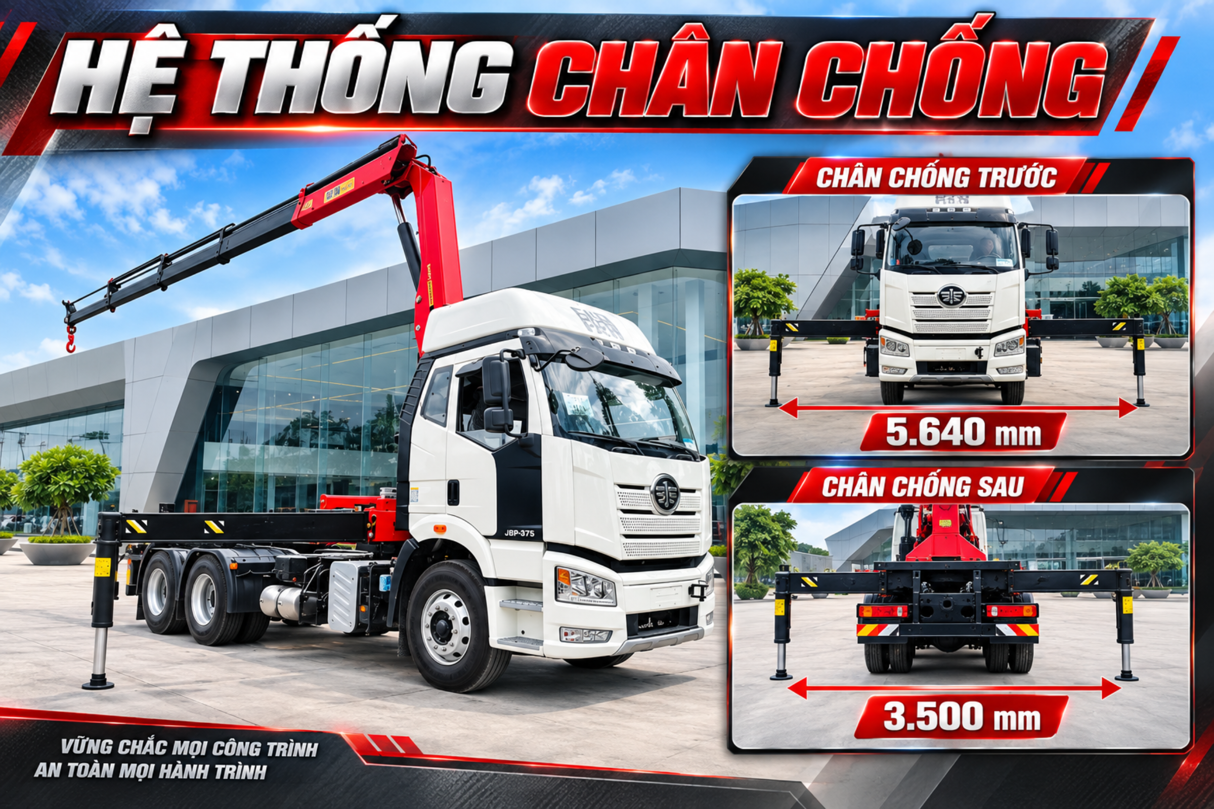 hệ thống chân chống xe đầu kéo faw j6p 6x4 gắn cẩu