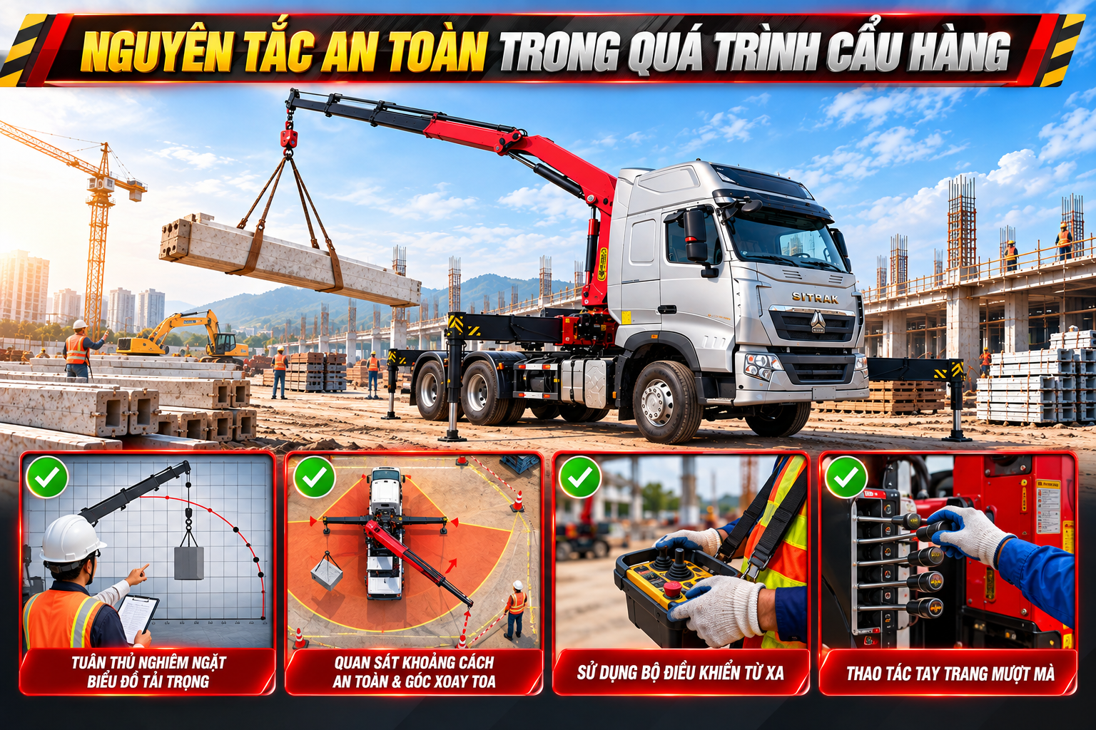 quy định khi cẩu hàng xe đầu kéo howo gắn cẩu 10 tấn