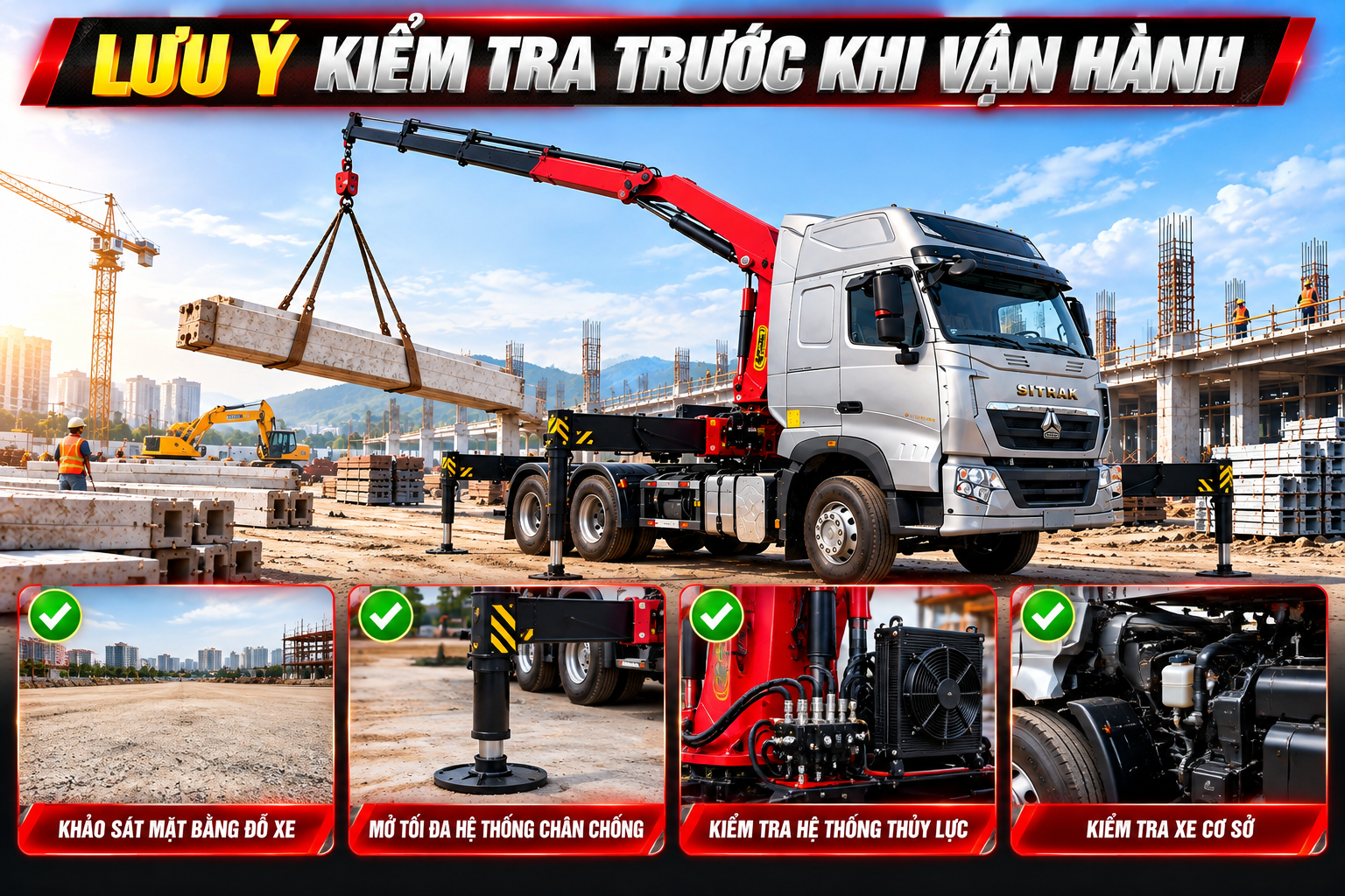 luu ý trước khi vận hành xe cẩu howo th7 440hp gắn cẩu