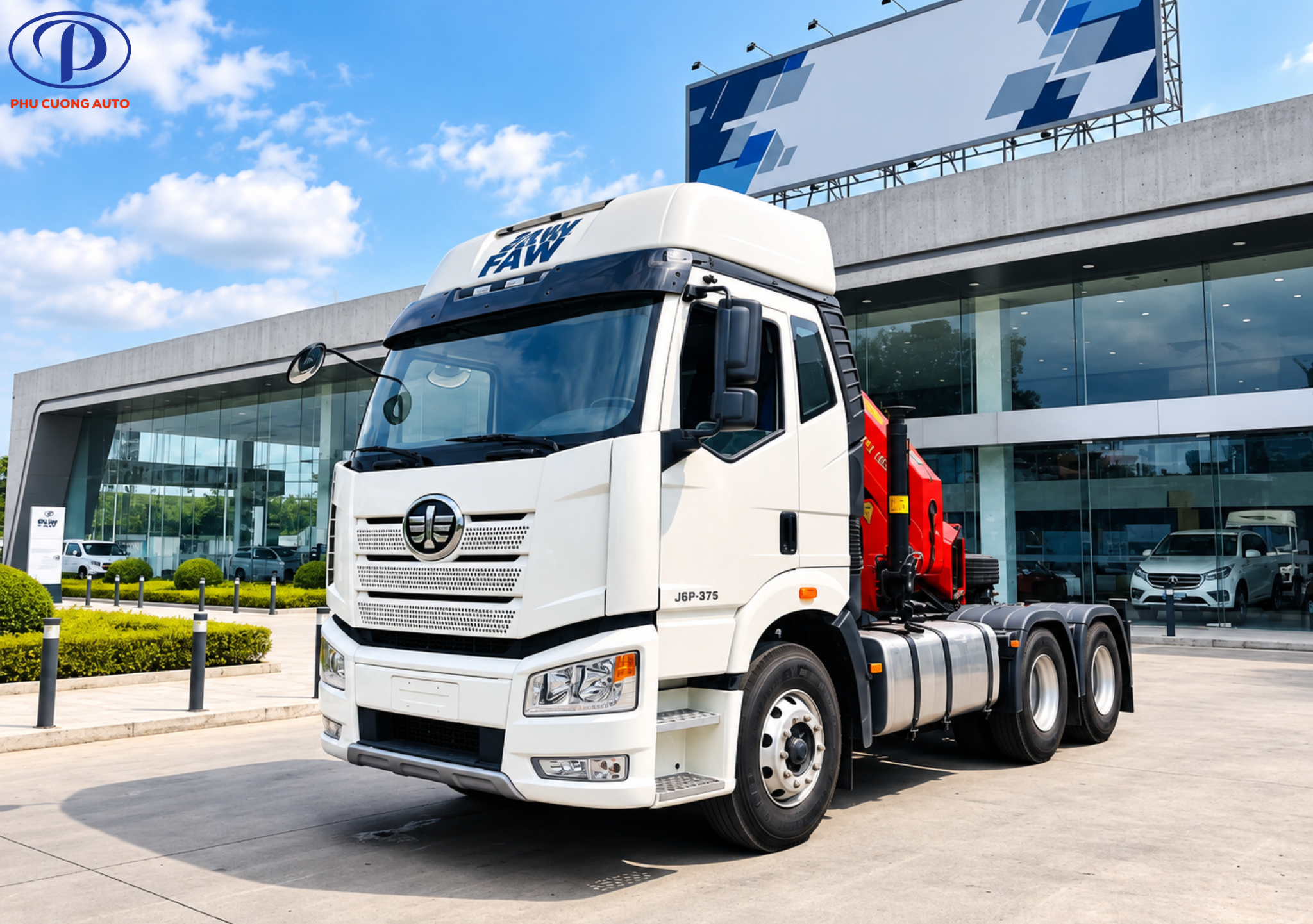ngoại thất xe đầu kéo faw j6p gắn cẩu 10 tấn