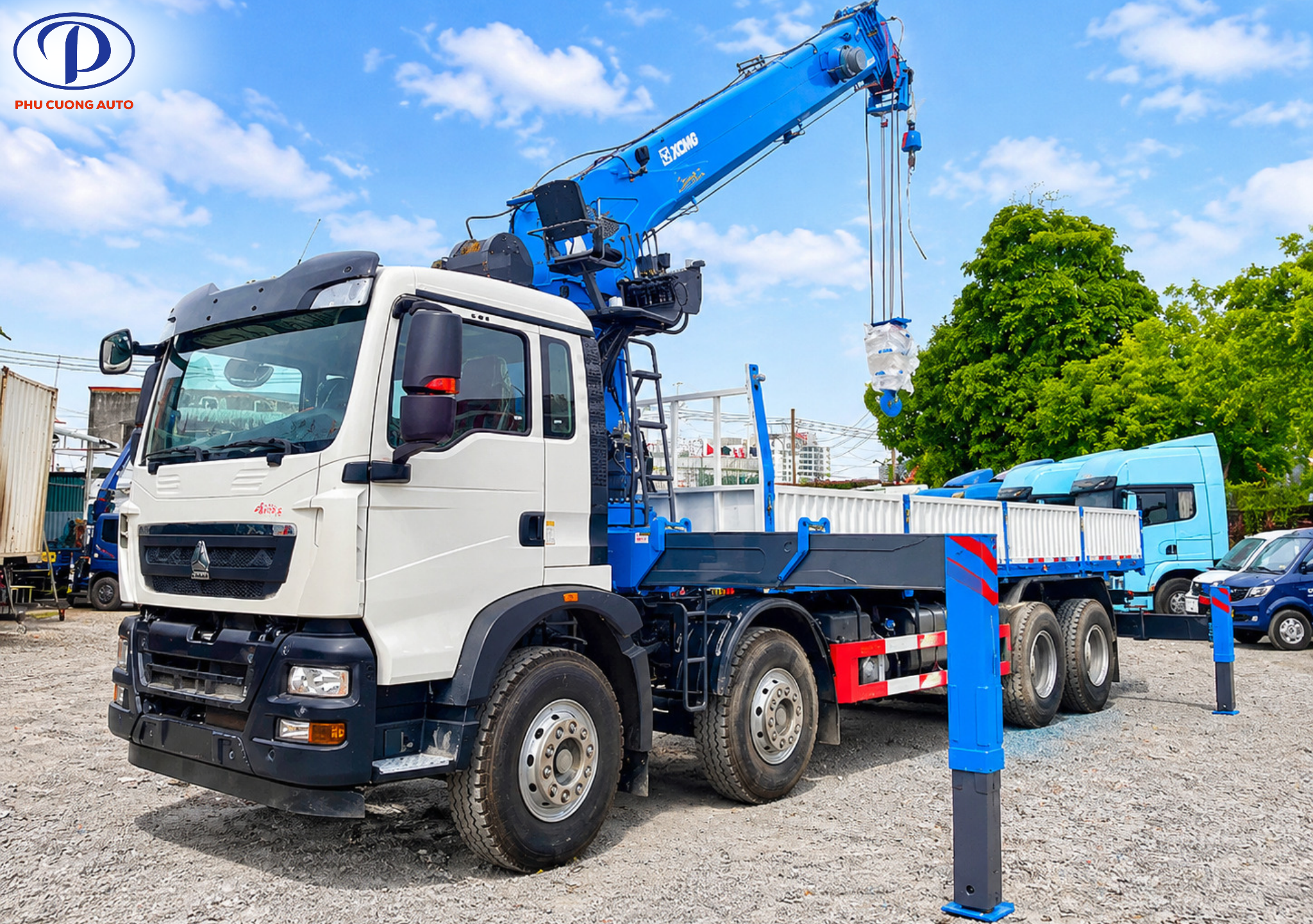 chức năng xe howo 4 chân gắn cẩu 20 tấn 