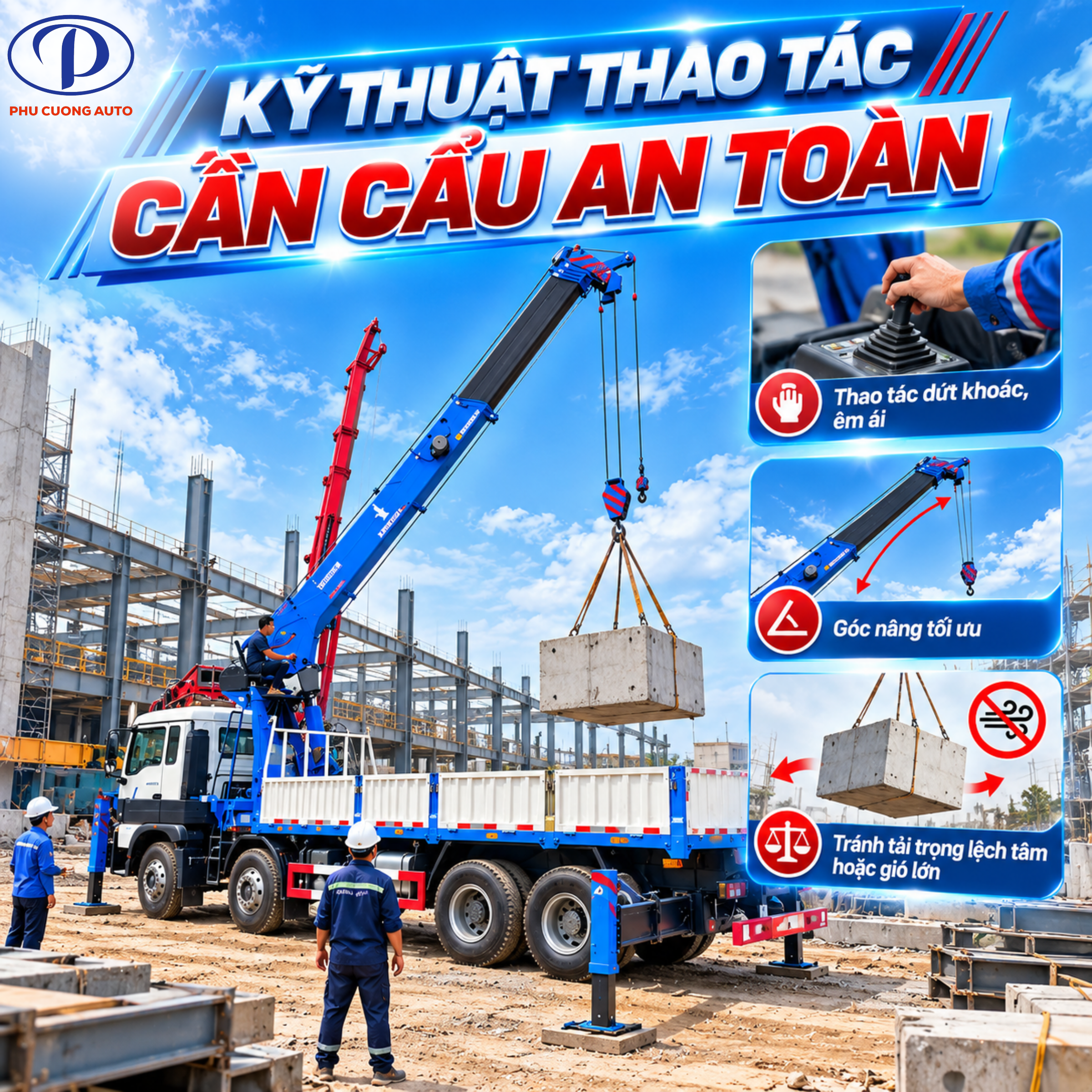 kĩ thuật thao tác xe cẩu tự hành howo 4 chân 